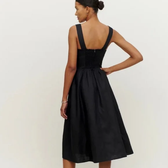 Reformation Tagliatelle Black Linen Midi Dress 6 - Picture 4 of 16